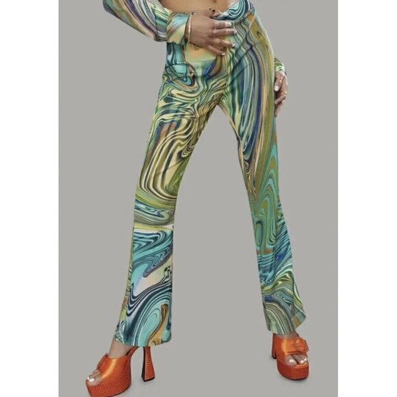Dolls Kill Poster Girl Hypnotic Habits Green Turquoise Kick Flare Pants Womens S - Picture 9 of 9